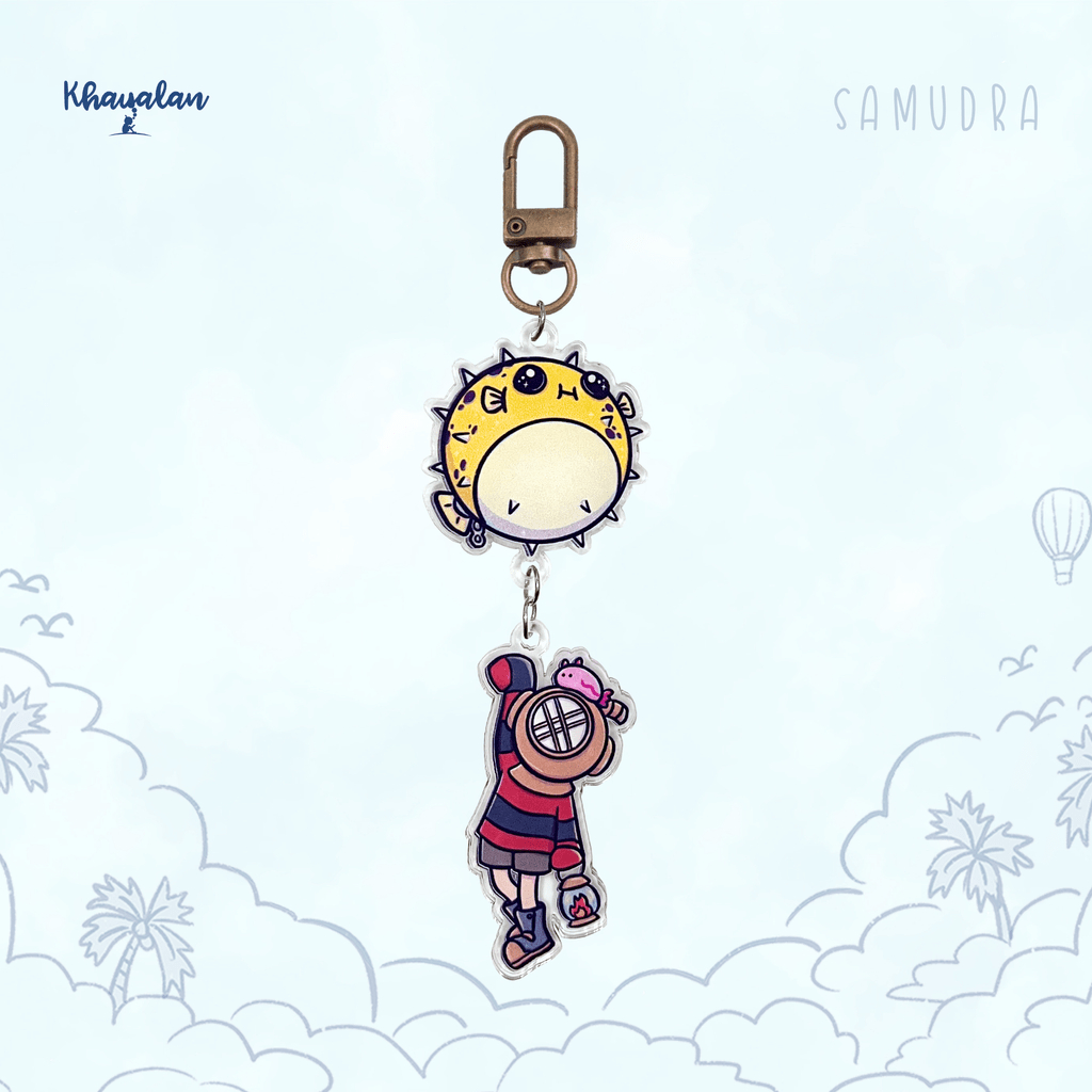 Keychain Pufferfish-Trip - Chained Charm - Gantungan Kunci -  Karakter Laut - Ikan Buntal - Samudra 