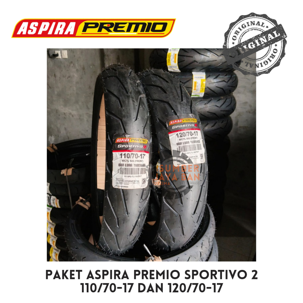 Paket Sepasang Ban Aspira Sportivo 2 110/70-17 Dan 120/70-17 Ring 17 110/70 Dan 120/70 Tubeless Tubb