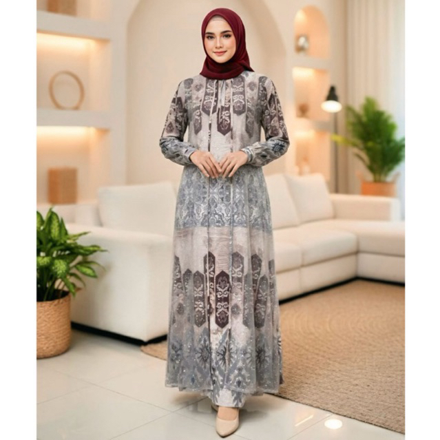 Gamis Raya Aruna 3 / Gamis Lebaran/ Gamis Motif Kekinian/ Gamis Terbaru/ Gamis Dewasa Wanita/ Gamis 