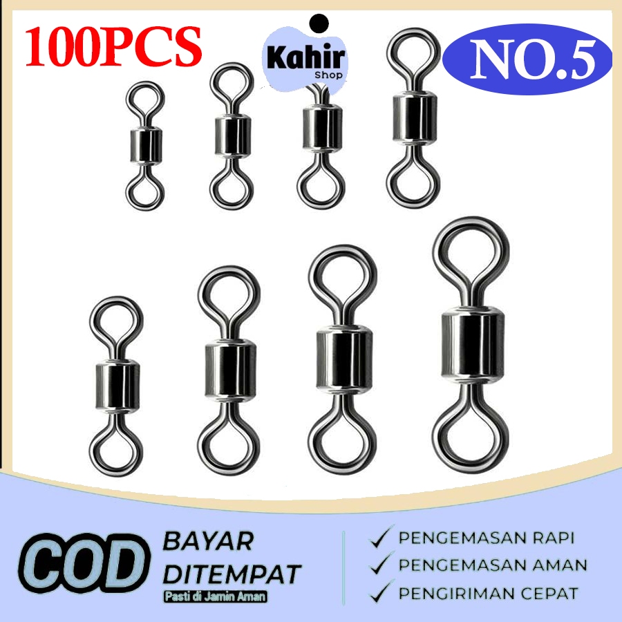 100 PCS Konektor Umpan Kail Pancing Stainless Steel Nomor 5