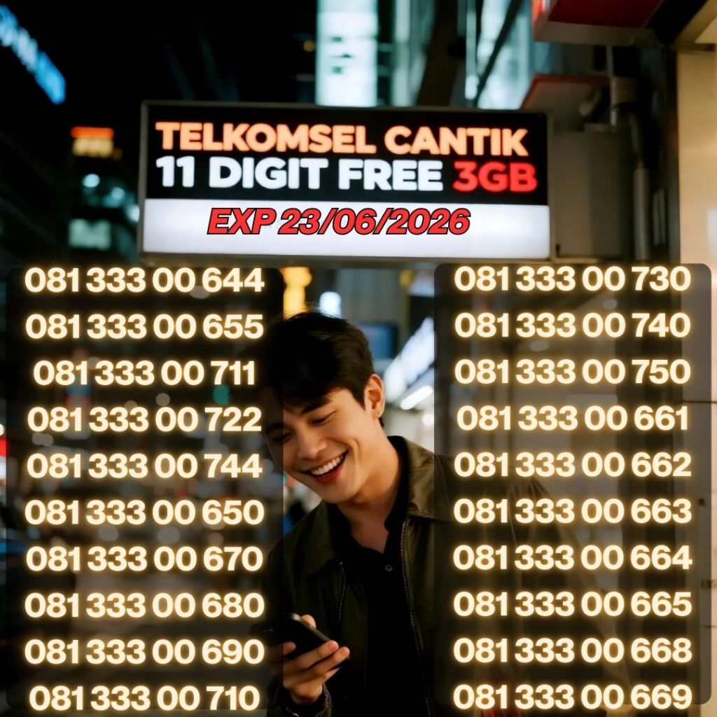 Nomor Cantik Telkomsel 11 DIGIT Seri 081 333 00XXX Bonus 3GB Harga 70ribu
