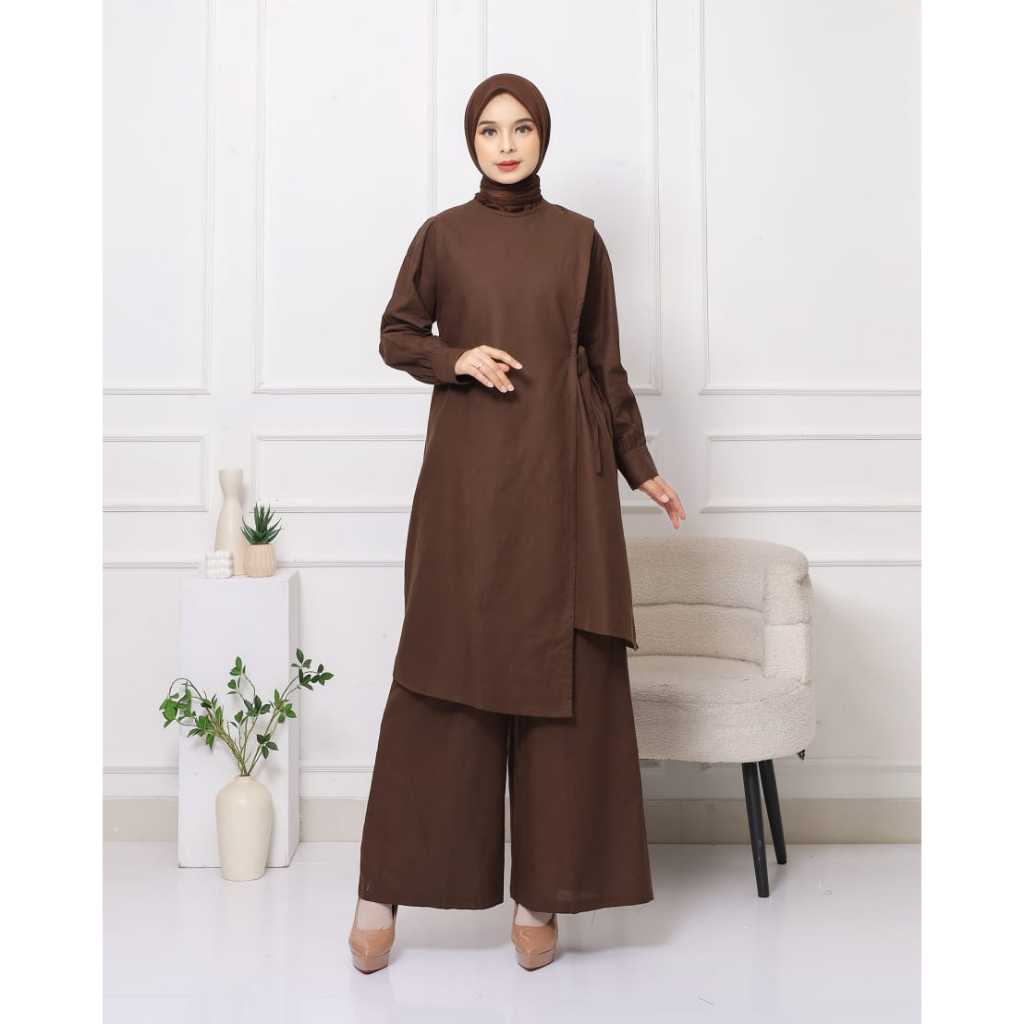 Setelan kulot tunik kekinian /oneset/set linen /oversize/polos9039