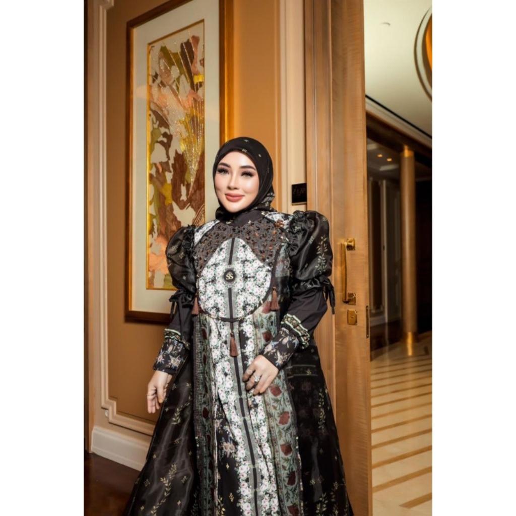 Shellasaukia Dress Set Hijab Segiempat Printing Premium Original Shellasaukiashop Gamis Syar'i Baju 