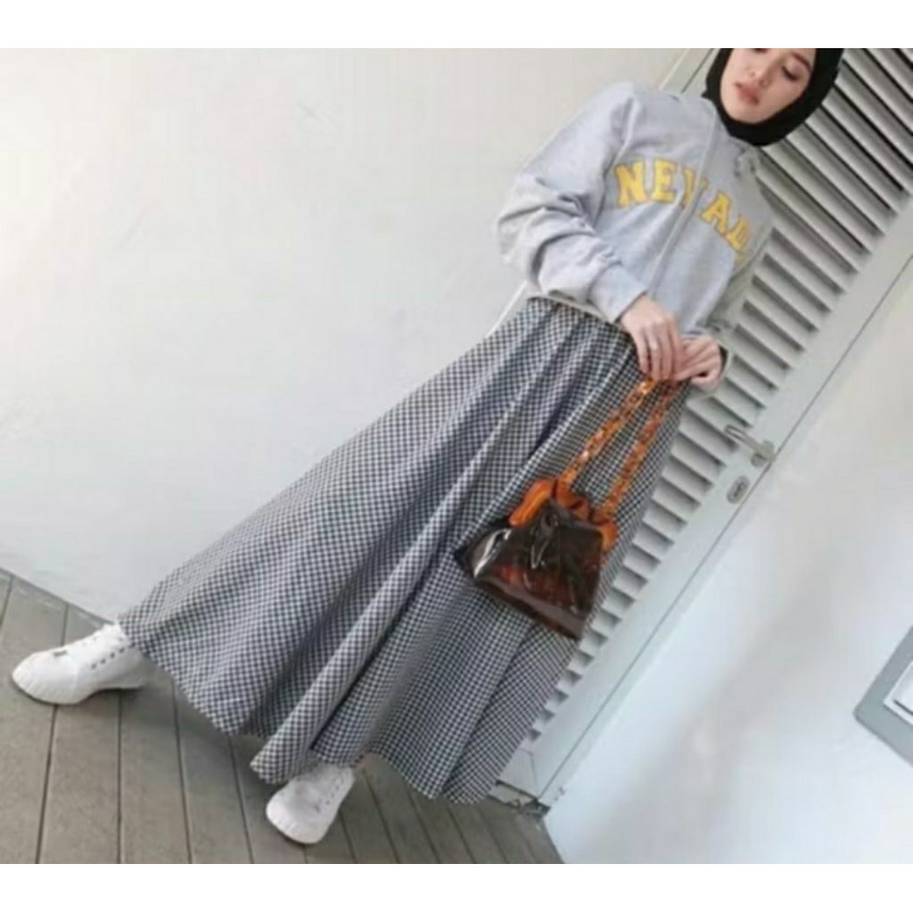 rok payung kotak kotak panjang style katun abadi