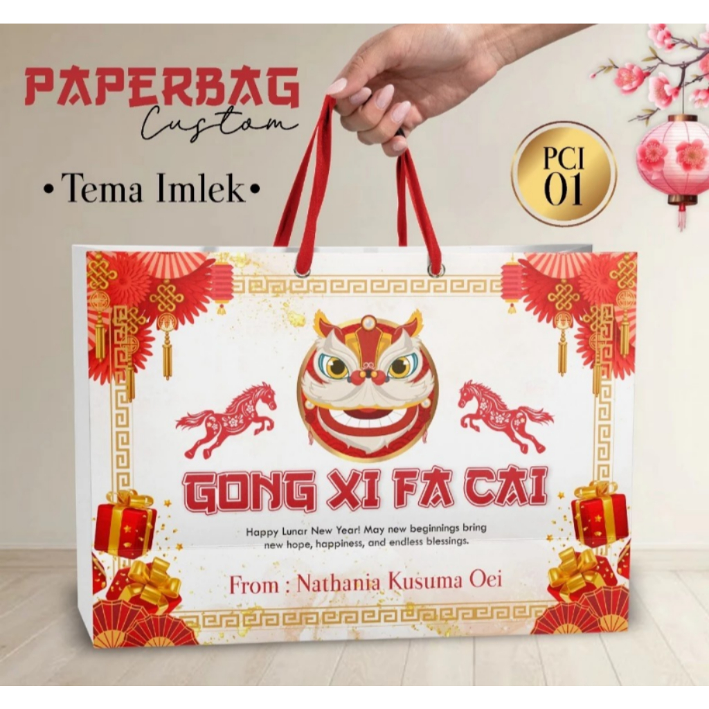 Paper Bag Imlek Custom Cetak 2 Sisi - Paper Bag Hampers Imlek Chinese New Year