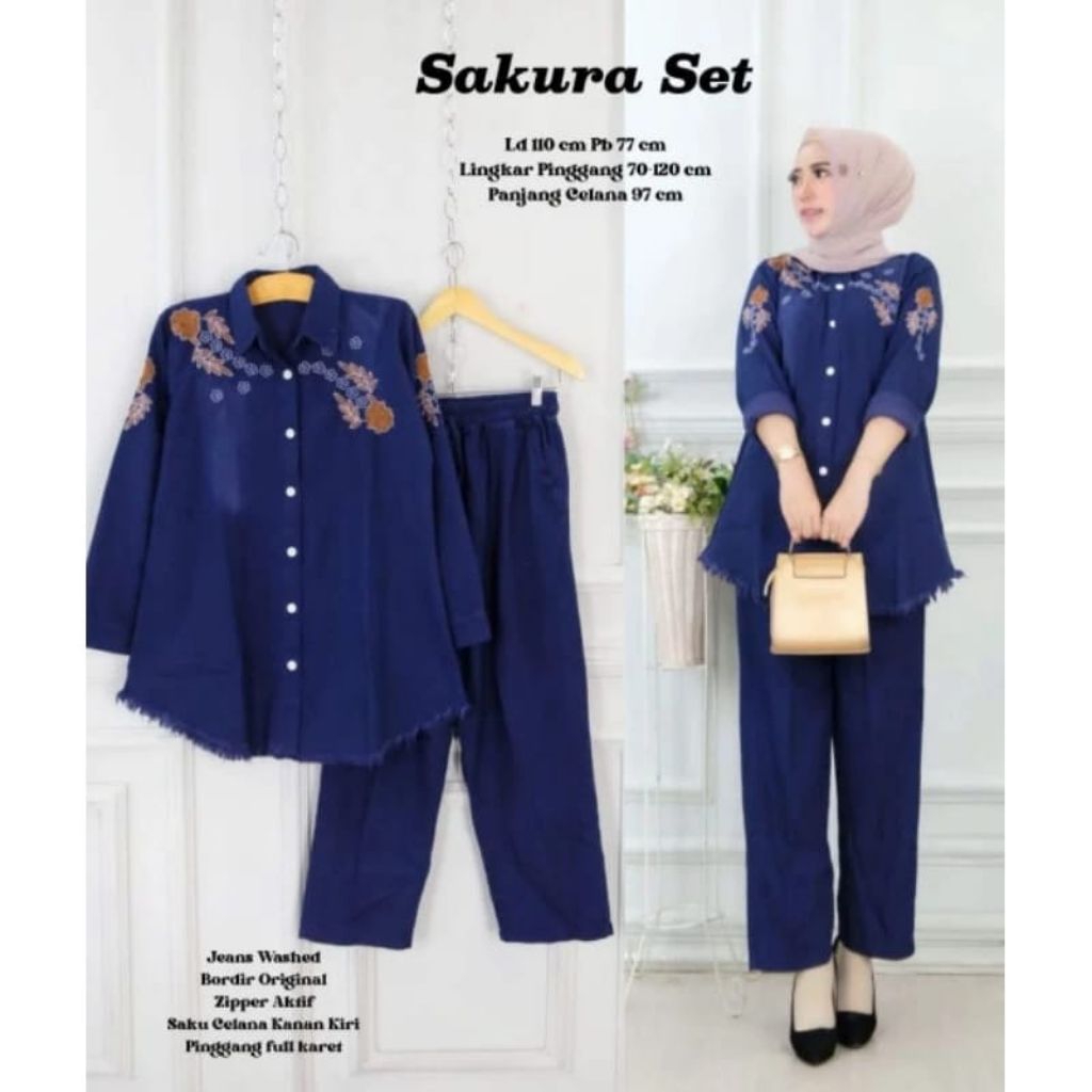 Setelan Jeans Sakura muat BB 50-100+ | Set Jins Jumbo | Set Jeans