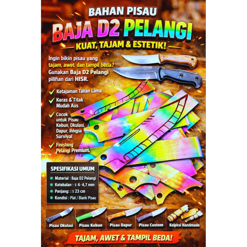 Baja D2 pelangi bahan pembuatan bilah