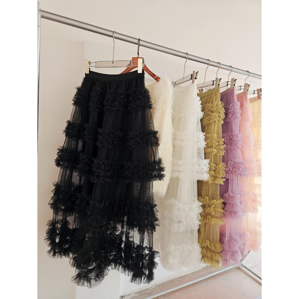 Rok Tulle, Rok Tutu Wanita Layered Bertingkat, Mesh Skirt layered