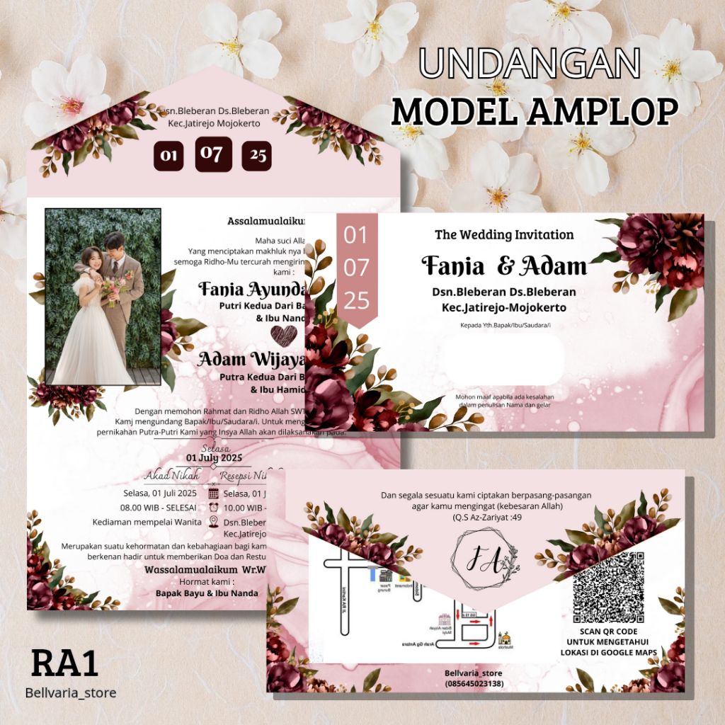 UNDANGAN PERNIKAHAN CUSTOM FOTO - UNDANGAN PERNIKAHAN ESTETIK BENTUK AMPLOP