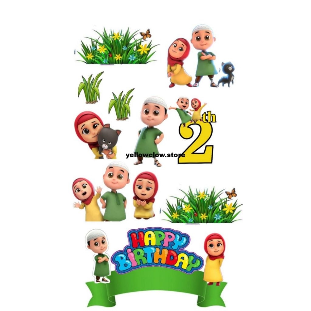 Topper Custom Nama Nussa Dan Rara/Topper Cake Nussa Dan Rara/Hiasan Kue Ulang Tahun Tema Nussa Dan R