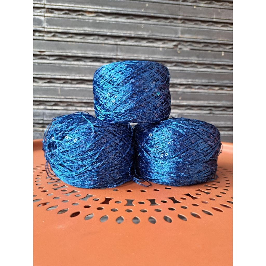Fancy Yarn Sequin- Benang Fancy Payet biru