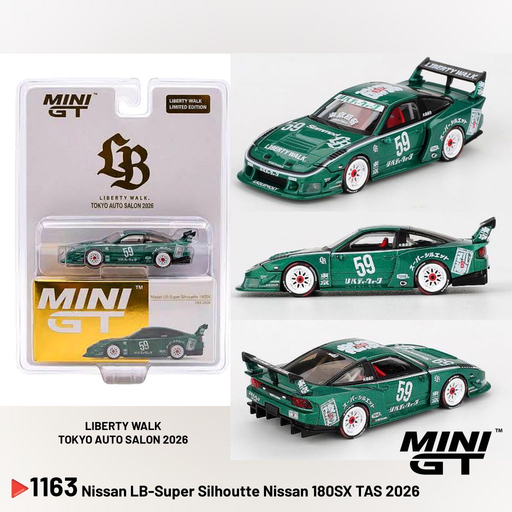 Mini GT 1163 Nissan LB-Super Silhoutte Nissan 180SX TAS 2026 Liberty Walk Tokyo Auto Salon 2026 Limi