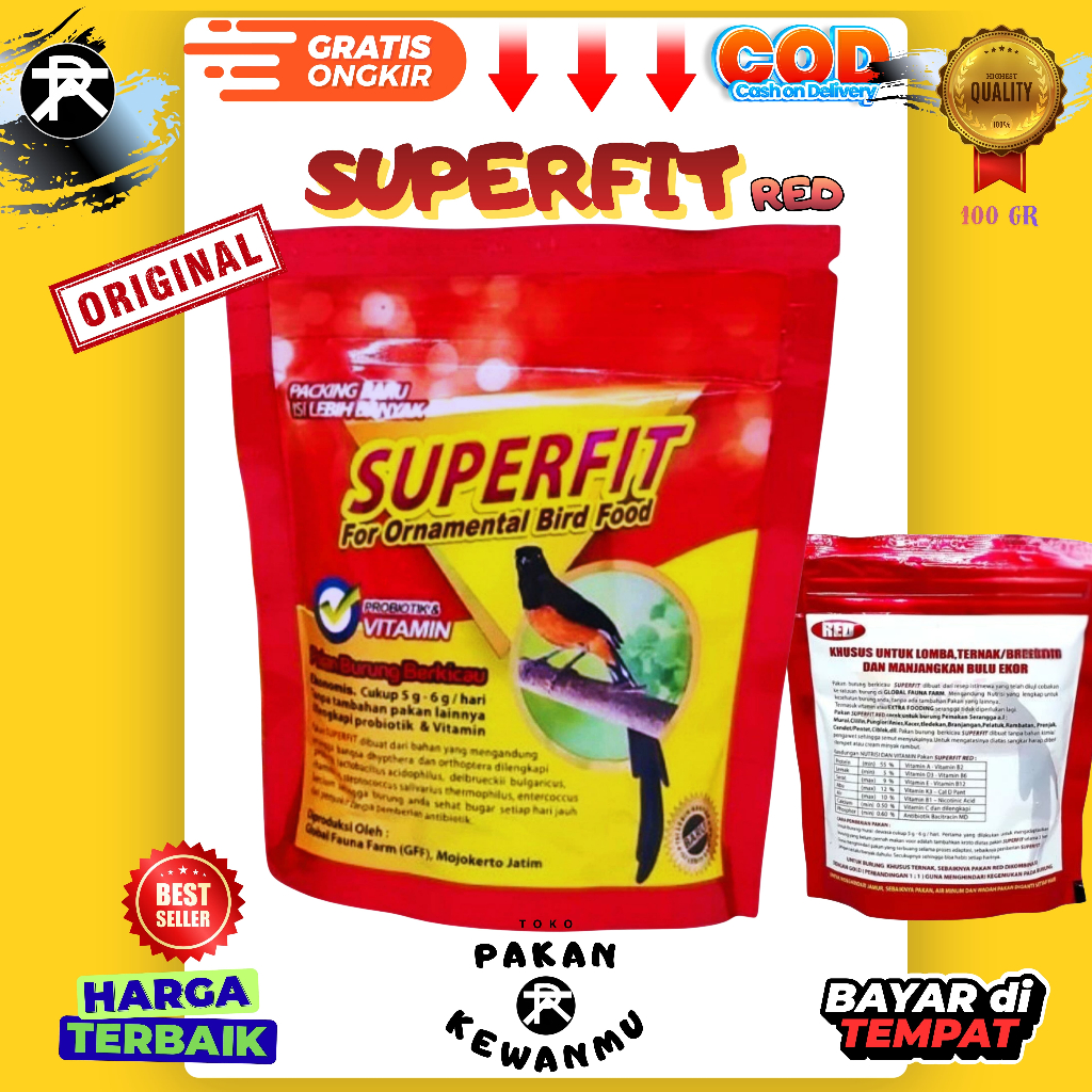 SUPERFIT RED VOER PAKAN ANAKAN LOLOHAN BURUNG MURAI KACER CENDET WAMBI PROTEIN TINGGI