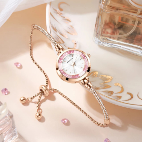 REBIRTH Elegant Diamond Bracelet Watch – Jam Tangan Wanita Anti Air Tali Merenggang, Mewah Original