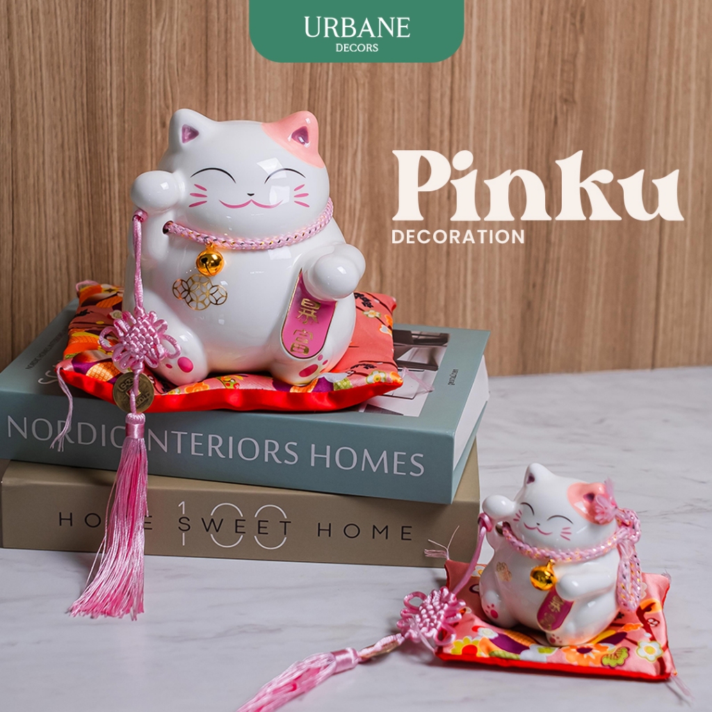 [URBANE] PINKU Patung Kucing Hoki Pink Keramik Pajangan Lucky Cat Patung Kucing Rezeki Hiasan Kucing