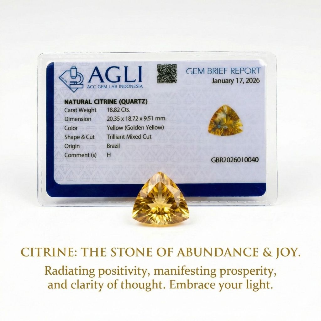 RARE 18.82ct Natural Citrine Quartz Brazil - Trilliant Cut Golden Yellow - Sertifikat AGLI - Premium