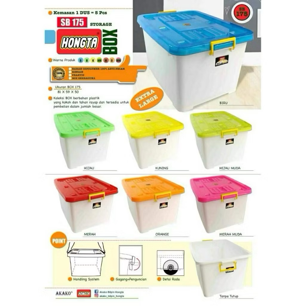Kontainer Box Plastik Putih Tutup Warna / STORAGE BOX HONGTA