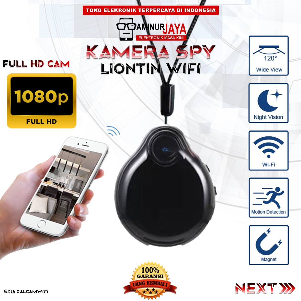 AminurJaya Spy Camera Kalung Liontin Hidden Kamera Mini WiFi 1080P KALCAMWIFI Pengintai Tersembunyi
