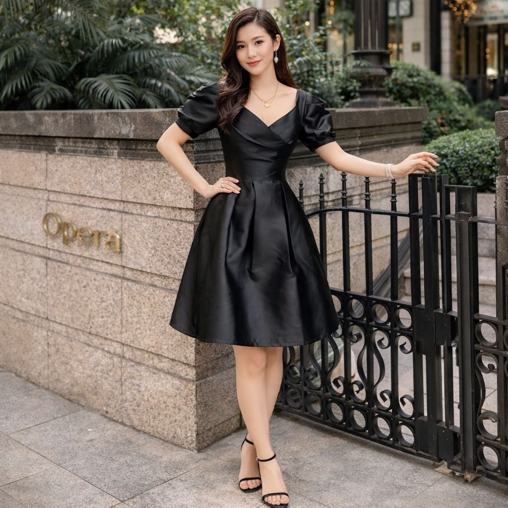 BELLE DRESS - Dress Pesta Wanita Satin Midi A line Flare Rok Mekar Dress Big Size Jumbo Ukuran Besar