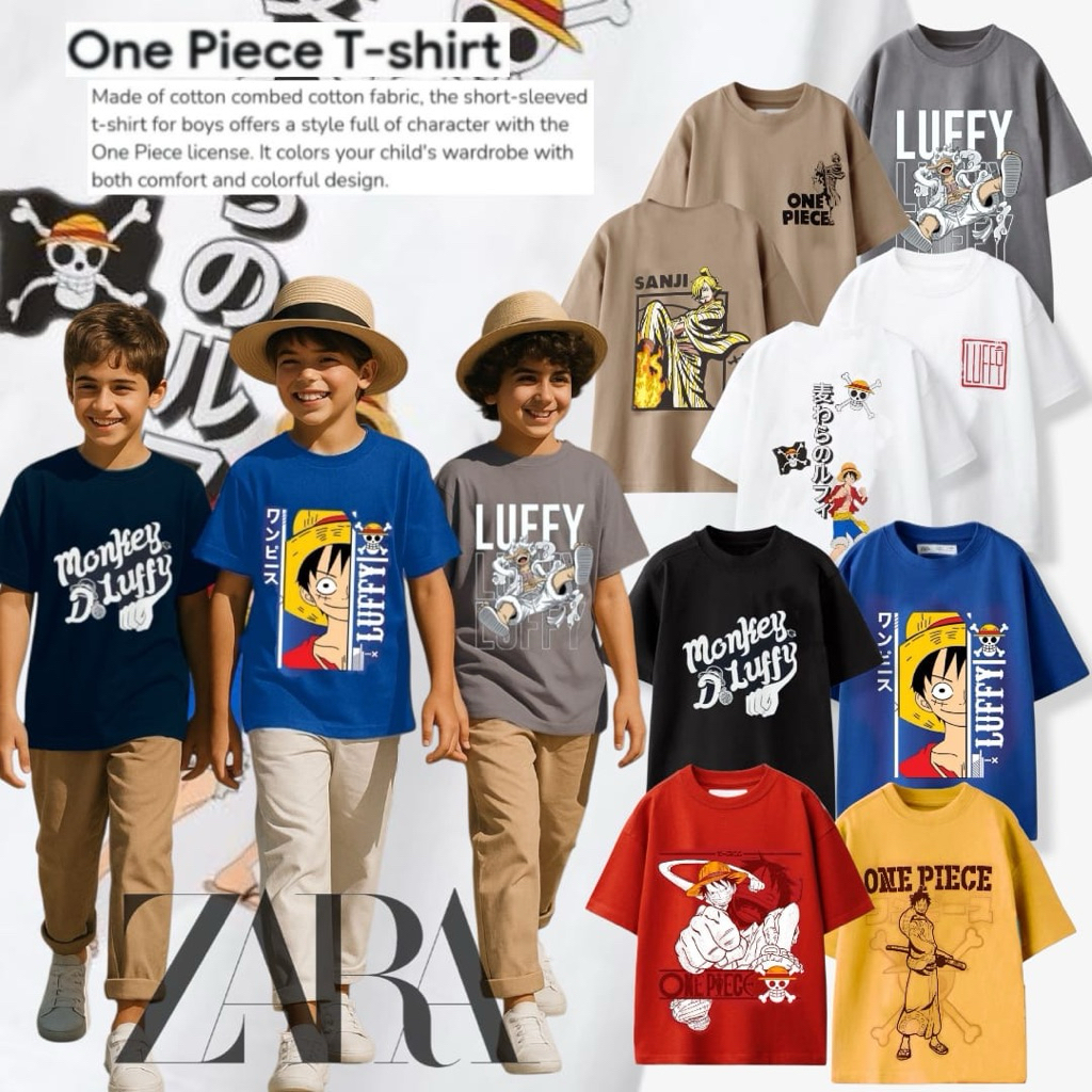 Baju Anak Laki-laki Kaos Anak Cowo Karakter One Piece Tshirt brand Zara Kaos keren anak cowok bahan 