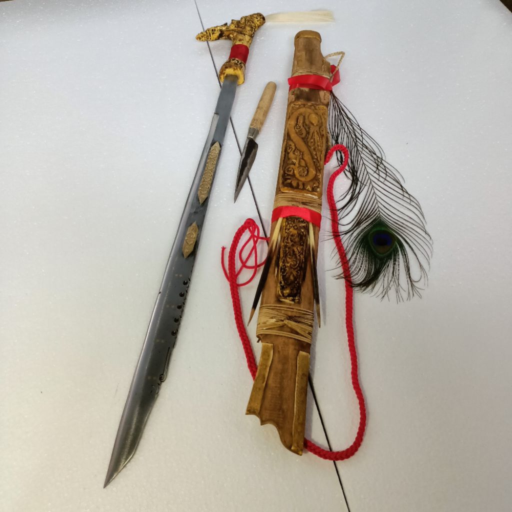 mandau kalimantan asli khas suku dayak motif tameng uk 80cm