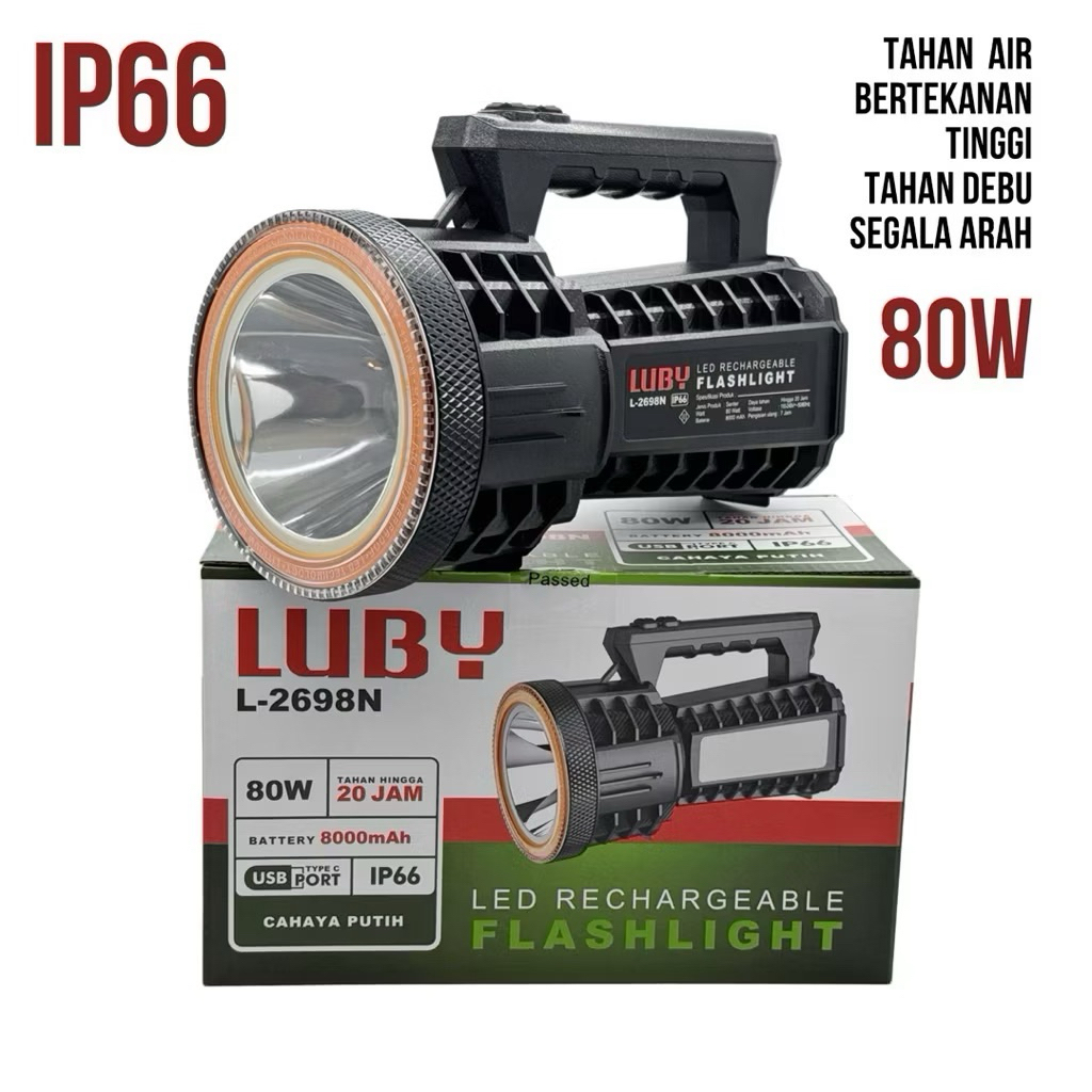 LUBY Senter Tenteng LED Cas 80W L-2698N + Emergency 18 LED Rechargeable Flashlight Tahan Hingga 20 J