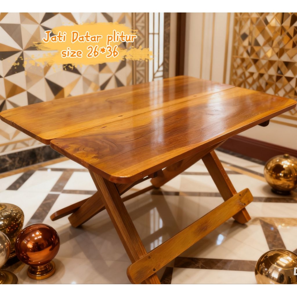 Meja Lipat Portable Size Jumbo Kayu Jati Plitur /Meja Lipat Al Qur'an /Meja Belajar Lipat Kayu