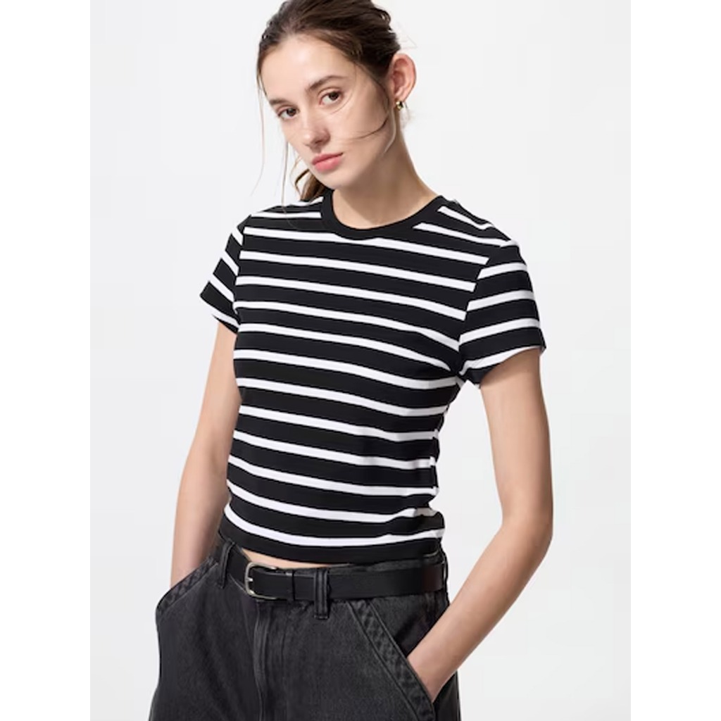 T-Shirt Mini Garis (Crop Top) UNIQLO ORIGINAL