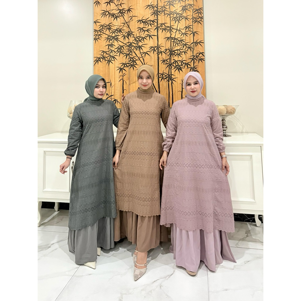 Gamis bahan katun bordir premium mix  armanisilk (model menyatu) Retliting belakang  tangan karet   