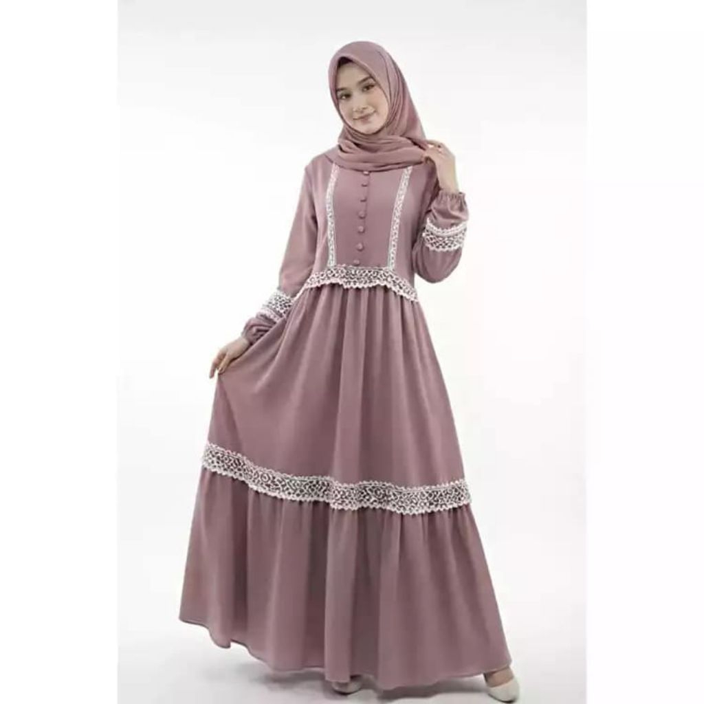 Asyifa Dress Renda/ Gamis muslim wanita/ Gamis lebaran