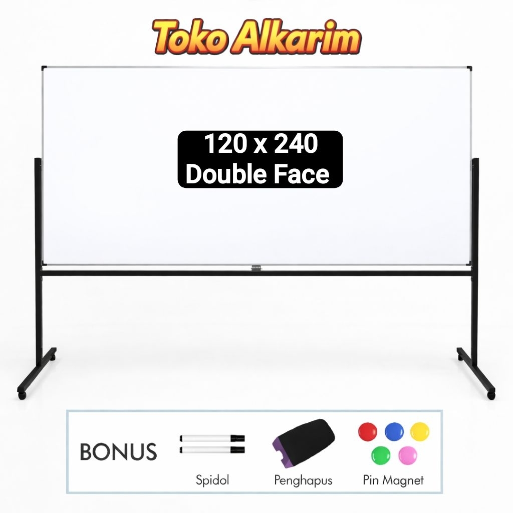 white board / papan tulis magnetic double face 120 x 240 cm