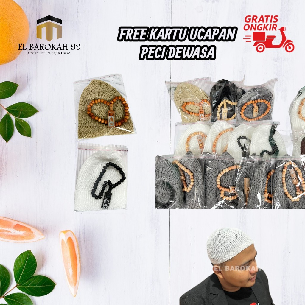 Peci Rajut Dewasa Souvenir FREE Tasbih Kayu + Kalam Ngaji Hampers Oleh Oleh / Souvenir Murah Bermanf