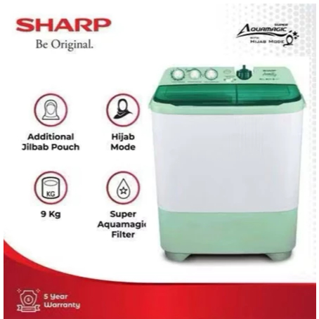 Mesin Cuci SHARP 2 Tabung 9 KG SJ-1090 Hijab Mode