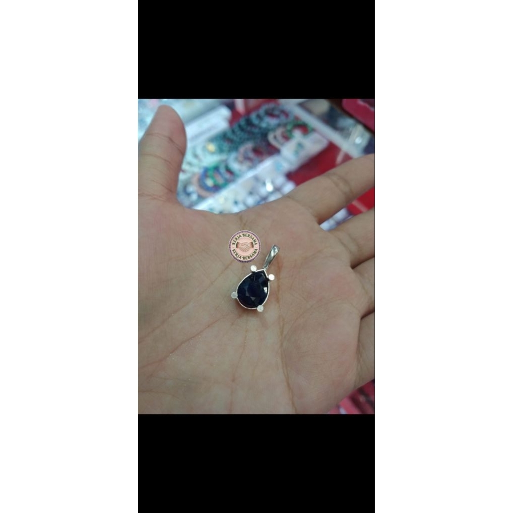 Liontin perak batu blue safir tetes air