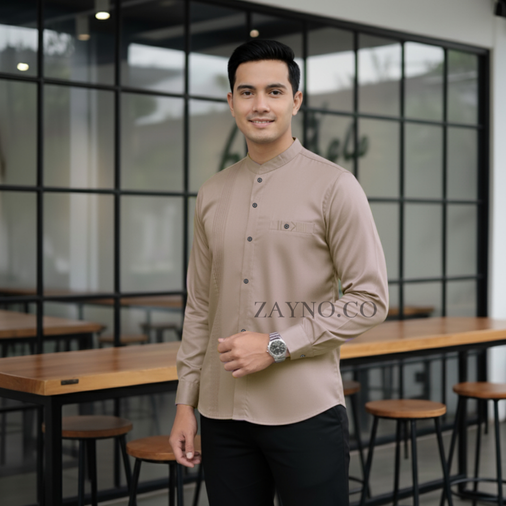 ZAYNO - Baju Koko Pria Premium Lengan Panjang Warna Hitam Putih Coklat Kopi K-14001