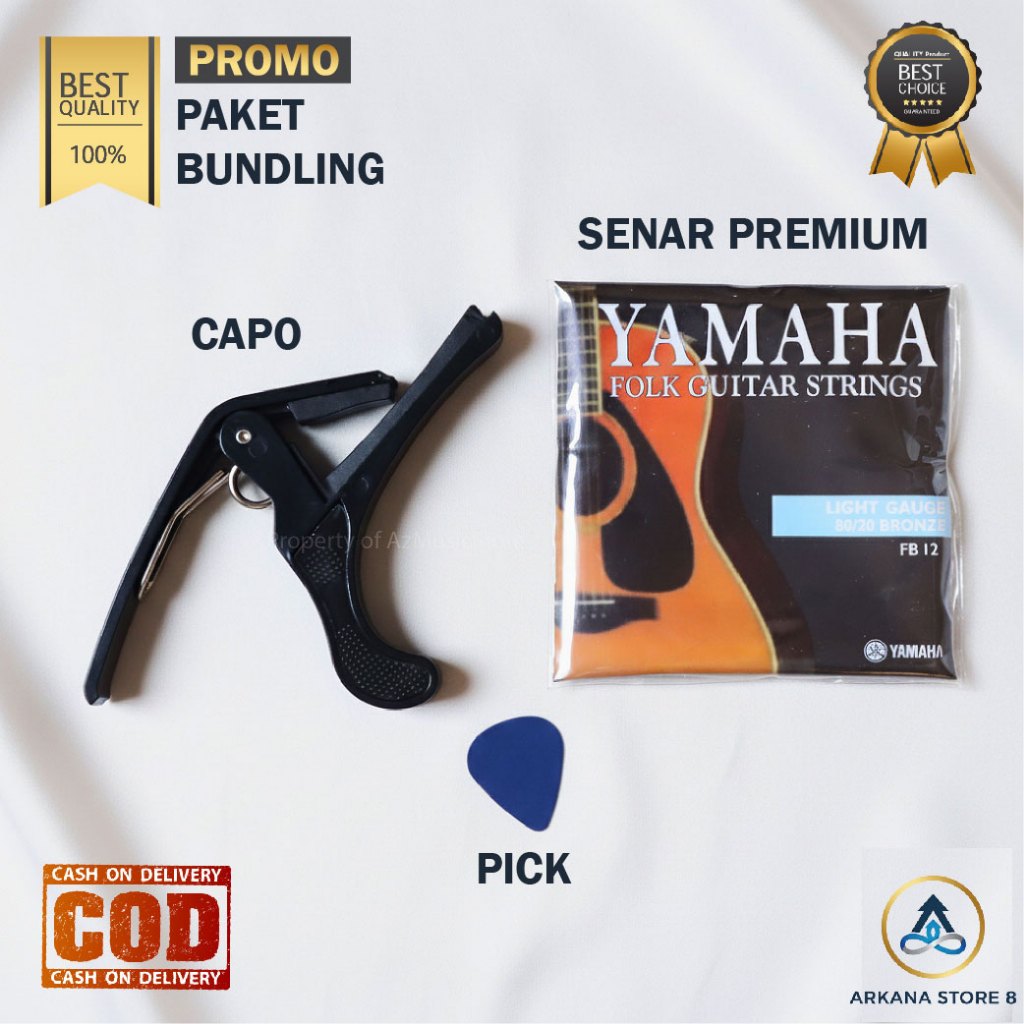 Paket Bundling Senar Gitar Akustik Yamaha + Capo + Pick Murah