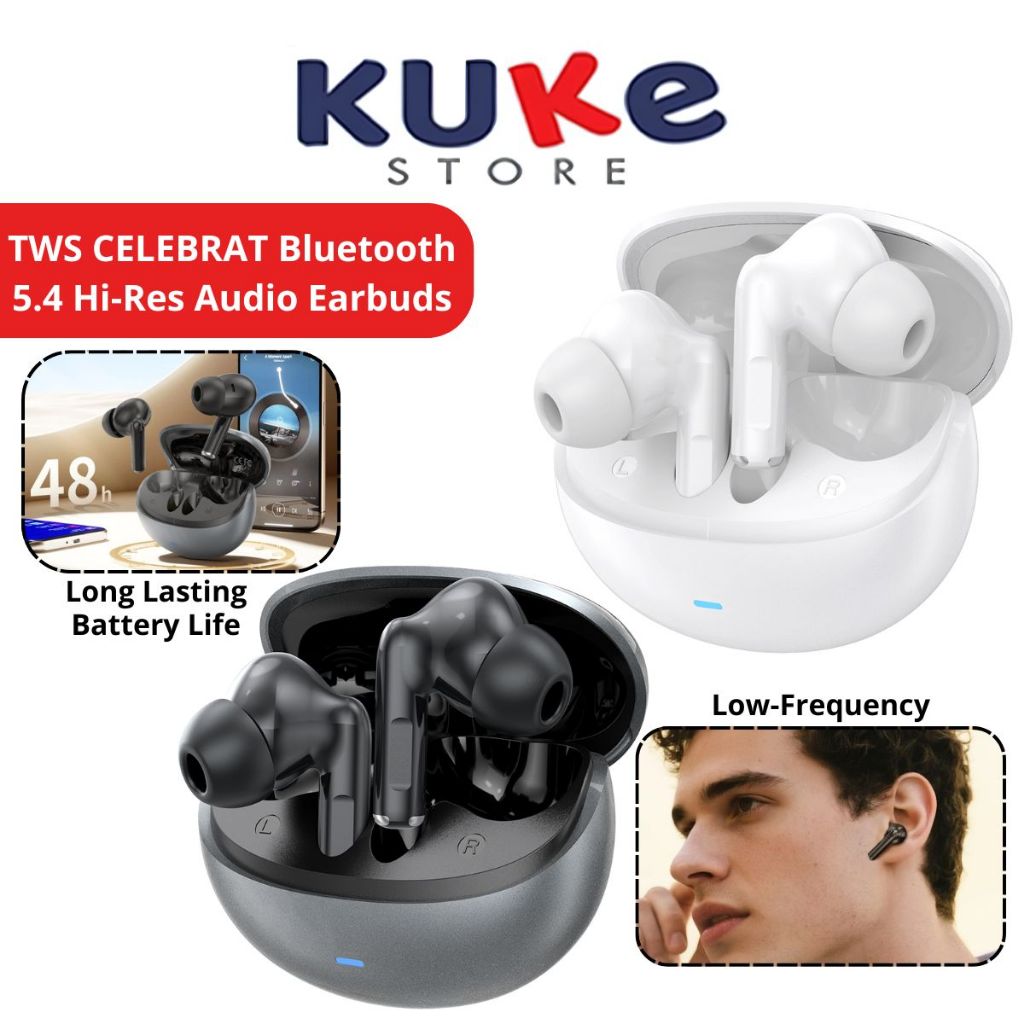 KUKE Earphone Celebrat W80 Bluetooth 5.4 TWS Wireless Stereo Sound Rich Bass Waterproof Premium
