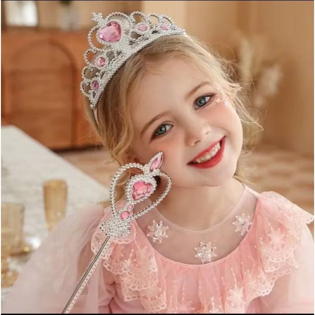 Mahkota Frozen Elsa Set Crown Pesta Plastik Tebal Plus Tongkat