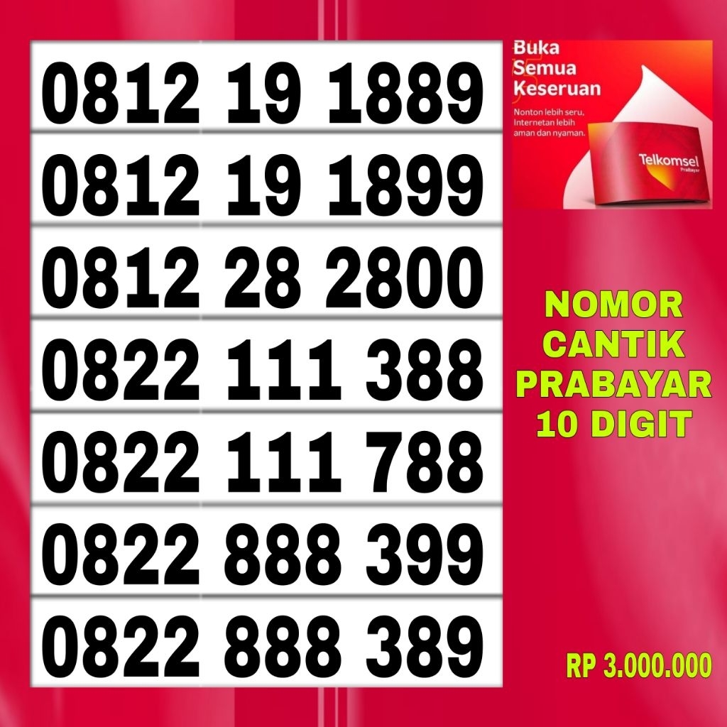Nomor cantik kartu perdana simpati 10 digit