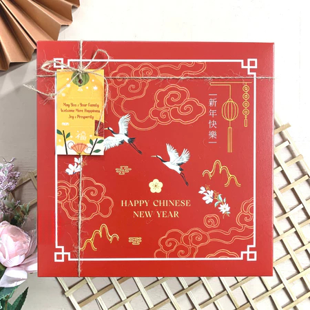 10 Pcs ll Box Imlek Box Dus Packaging Kue IMlek Box Hmapers Imlek Motif Birds Ukuran 20x20x7 Cm Box 