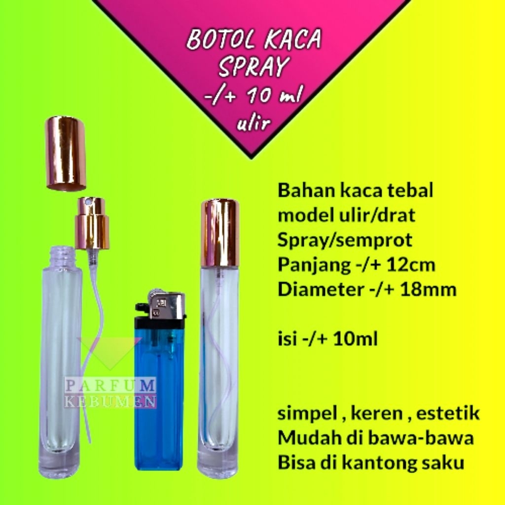1lusin ( 12pcs ) botol pen gold spray isi -/+ 10ml ulir , bahan kaca tebal , model drat , sprayer / 