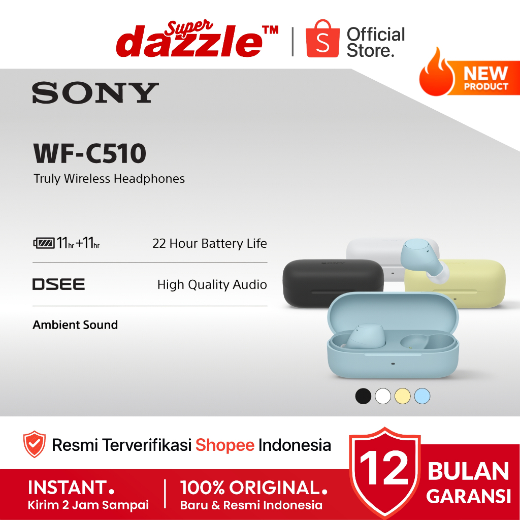 SONY WF-C510 TWS Headset Earphone Bluetooth 5.0 Multipoint Ambient Sound IPX4 11H Quick Charge
