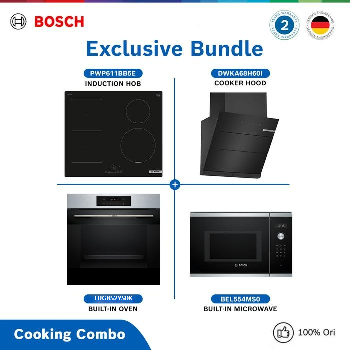 [Exclusive Bundle] Bosch Cooking Combo 1 Induction Hob, Cooker Hood, Built-In Oven, Built-in Microwa