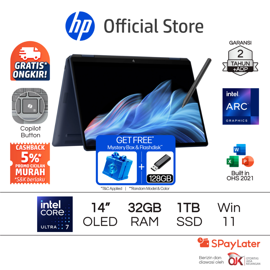 Laptop HP Spectre x360 2 in 1 - Omnibook Ultra Flip 14 [NEW] Intel Core Ultra 7 Intel Arc 32GB RAM 1