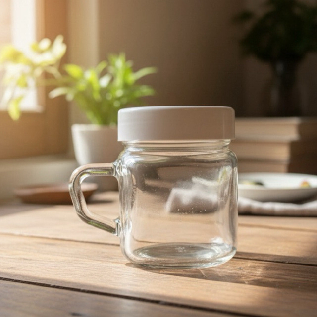 gelas kaca 250 TUTUP Drink Jar Harvest Time Mug Cafe Toples Souvenir Gelas / Gelas Mug Tutup