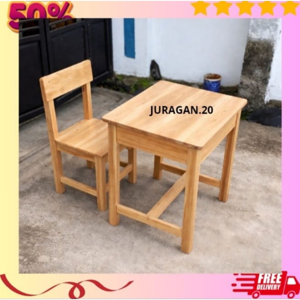 Set Meja Dan Kursi Blajar Serbaguna Natural Meja Kerja Rumah