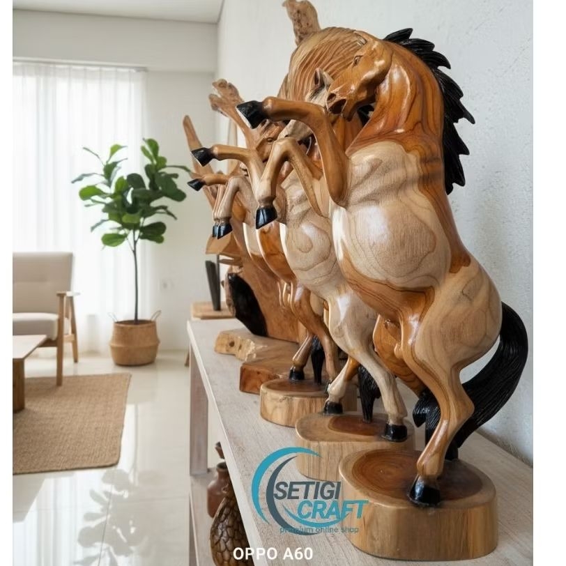 Patung Kayu Jati Patung Kuda Jingkrak Kuda Mustang Size T40 cm