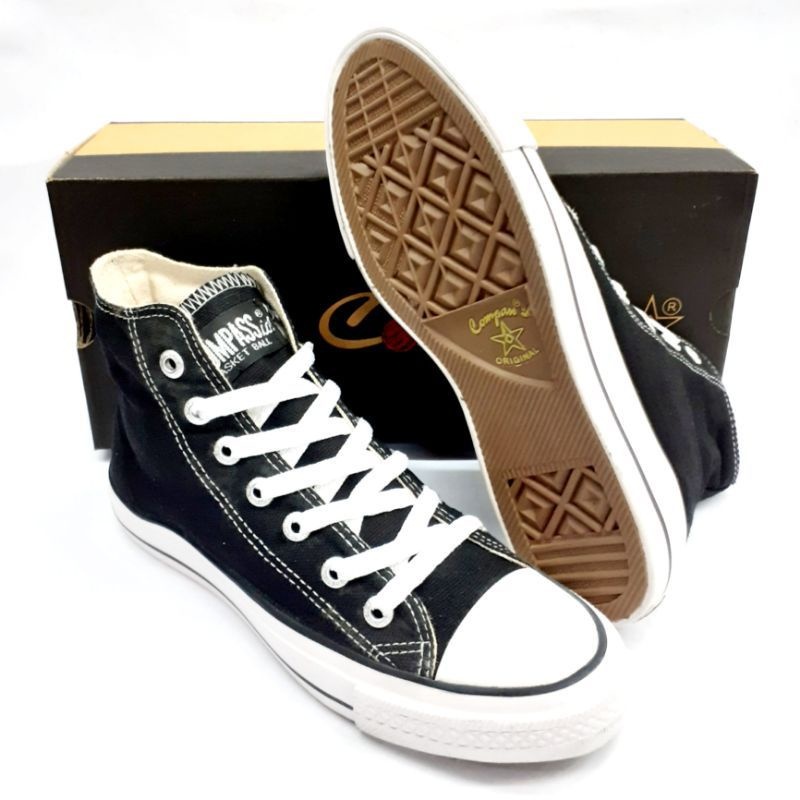 COMPASS ORI ALECIO / Sepatu sekolah Hitam Putih Model Tinggi