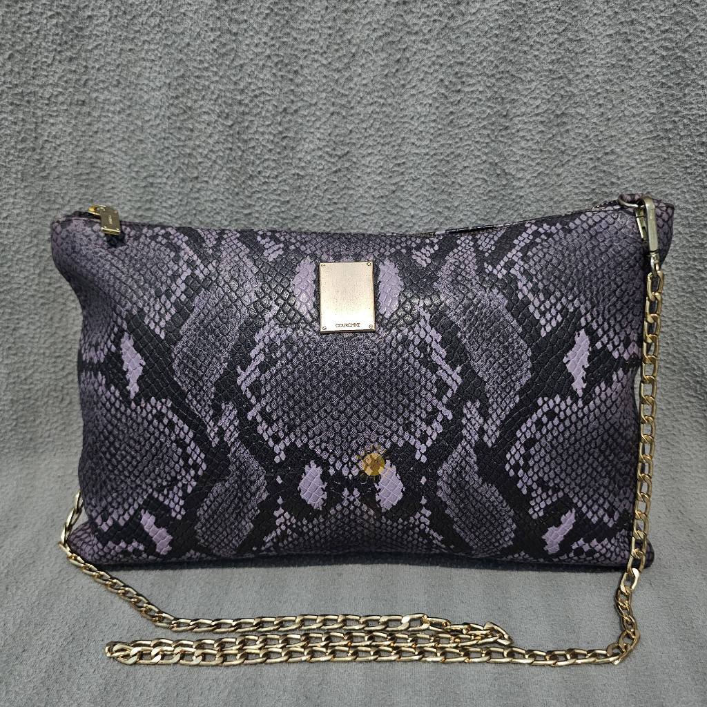 Tas Kulit Asli Couronne Snakeskin Embossed Leather Sling Bag