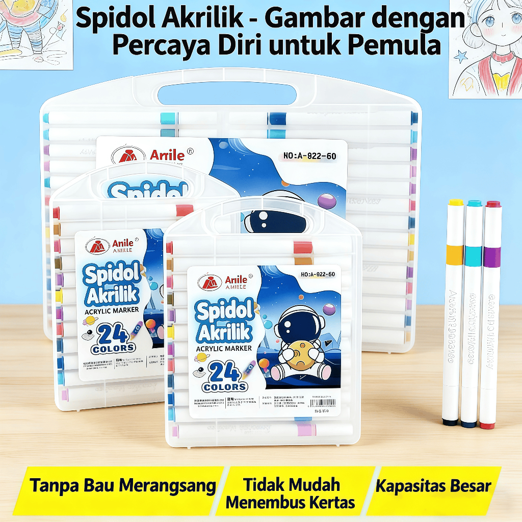 24 Buah Spidol Acrilik Warni - Cepat Kering & Tahan Air, Multifungsi untuk Lukisan DIY & Desain, Spi